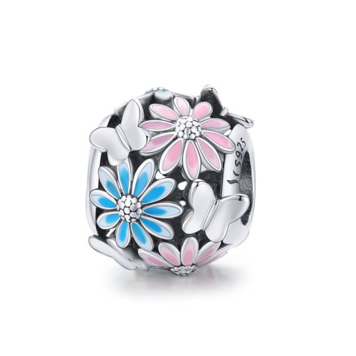 Przejdź do produktu CHARMS - SREBRO 925 - KULKA - KWIATY - MOTYL