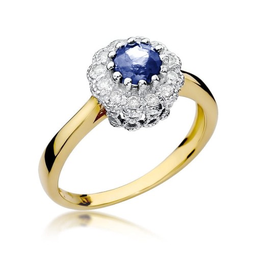 Przejdź do produktu Złoty Pierścionek z Tanzanitem 0.50ct i Diamentami 0.174ct