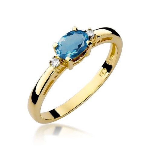 Przejdź do produktu Złoty Pierścionek z Topazem London Blue 0.50ct i Diamentami 0.029ct