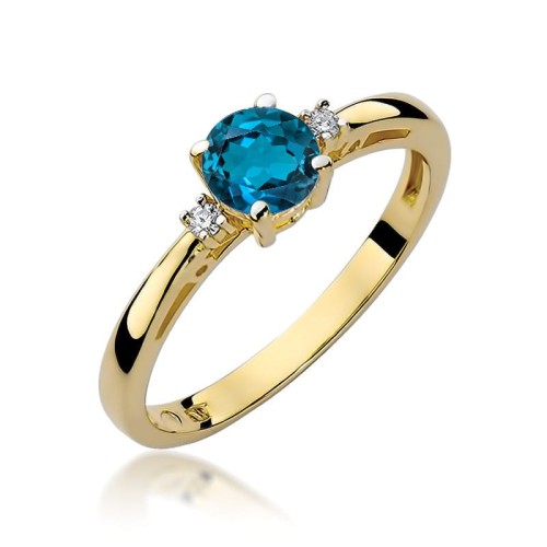 Przejdź do produktu Złoty Pierścionek z Topazem London Blue 0.50ct i Diamentami 0.029ct
