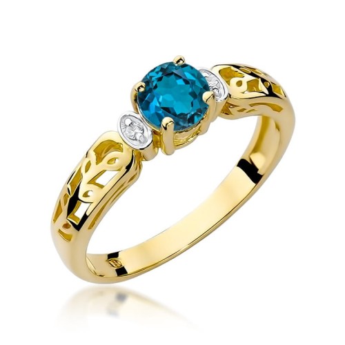 Przejdź do produktu Złoty Pierścionek z Topazem London Blue 0.50ct i Diamentami 0.02ct