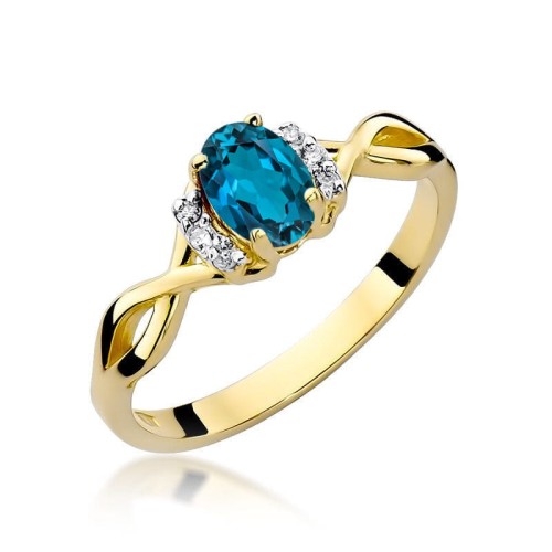 Przejdź do produktu Złoty Pierścionek z Topazem London Blue 0.50ct i Diamentami 0.052ct