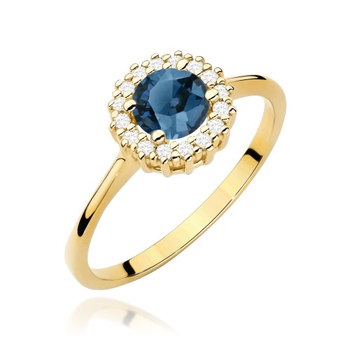 Przejdź do produktu Złoty Pierścionek z Topazem London Blue 0.50ct i Diamentami 0.14ct