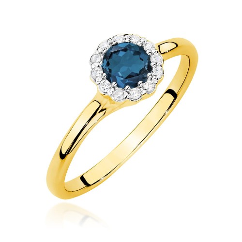 Przejdź do produktu Złoty Pierścionek z Topazem London Blue 0.50ct i Diamentami 0.103ct