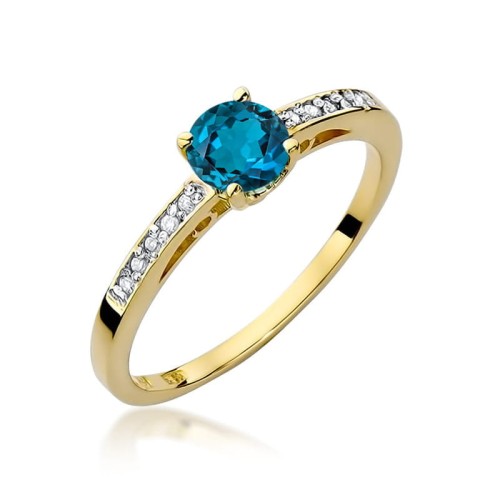 Przejdź do produktu Złoty Pierścionek z Topazem London Blue 0.50ct i Diamentami 0.05ct