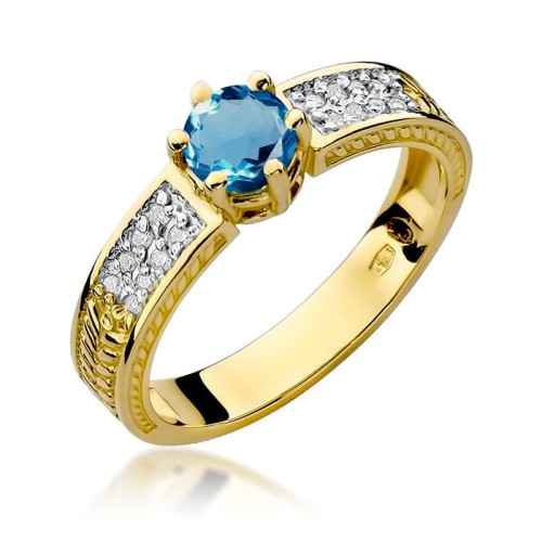 Przejdź do produktu Złoty Pierścionek z Topazem London Blue 0.50ct i Diamentami 0.08ct