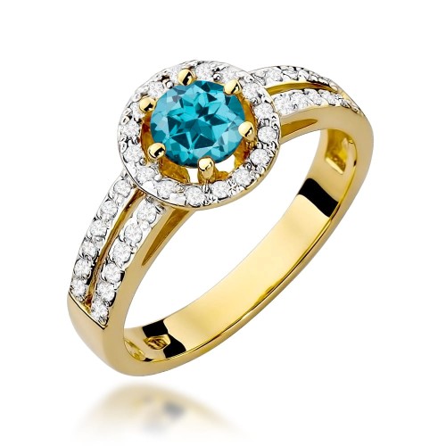 Przejdź do produktu Złoty Pierścionek z Topazem London Blue 0.50ct i Diamentami 0.20ct