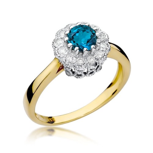 Przejdź do produktu Złoty Pierścionek z Topazem London Blue 0.50ct i Diamentami 0.174ct