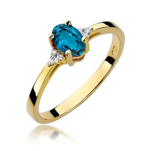 Przejdź do produktu Złoty Pierścionek z Topazem London Blue 0.50ct i Diamentami 0.052ct