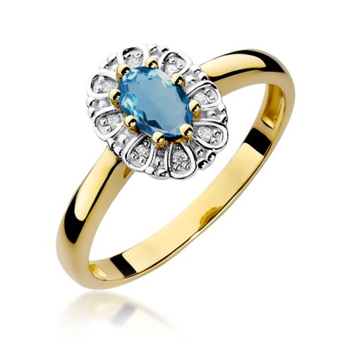 Przejdź do produktu Złoty Pierścionek z Topazem London Blue 0.50ct i Diamentami 0.069ct