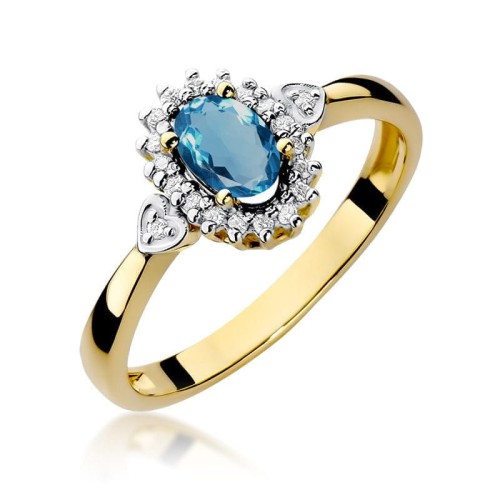 Przejdź do produktu Złoty Pierścionek z Topazem London Blue 0.50ct i Diamentami 0.10ct