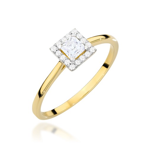 Przejdź do produktu Złoty Pierścionek z Diamentem 0.15ct i Diamentami 0.08ct