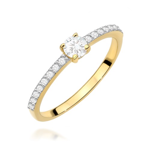 Przejdź do produktu Złoty Pierścionek z Diamentem 0,25ct i Diamentami 0.14ct