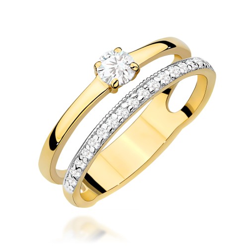 Przejdź do produktu Złoty Pierścionek z Diamentem 0,24ct i Diamentami 0.16ct