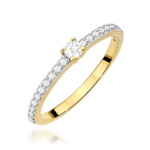 Przejdź do produktu Złoty Pierścionek z Diamentem 0,08ct i Diamentami 0.11ct