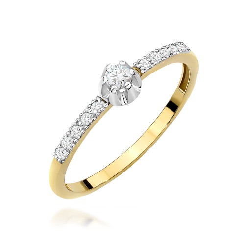Przejdź do produktu Złoty Pierścionek z Diamentem 0,08ct i Diamentami 0.09ct