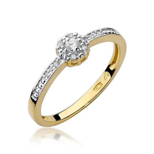 Przejdź do produktu Złoty Pierścionek z Diamentem 0.04ct i Diamentami 0.054ct