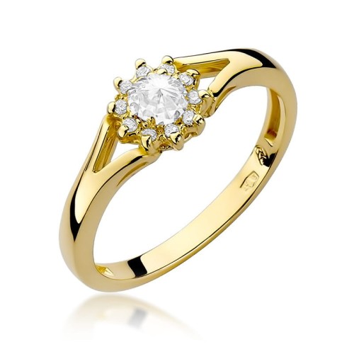 Przejdź do produktu Złoty Pierścionek z Diamentem 0.10ct i Diamentami 0.086ct