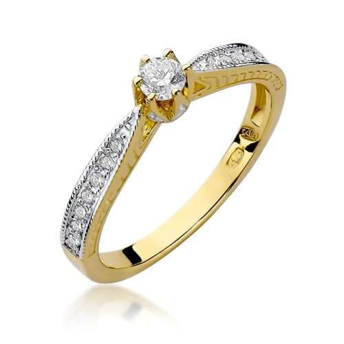 Przejdź do produktu Złoty Pierścionek z Diamentem 0.15ct i Diamentami 0.15ct