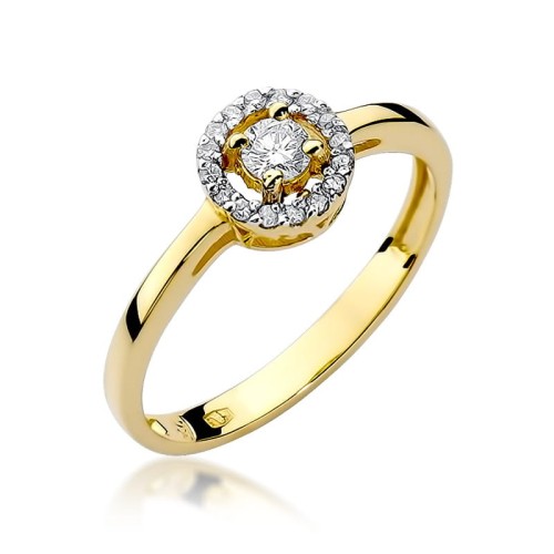 Przejdź do produktu Złoty Pierścionek z Diamentem 0.12ct i Diamentami 0.08ct