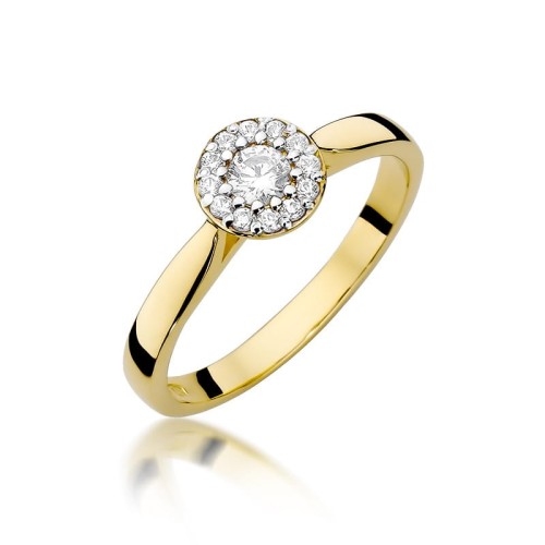 Przejdź do produktu Złoty Pierścionek z Diamentem 0.12ct i Diamentami 0.103ct