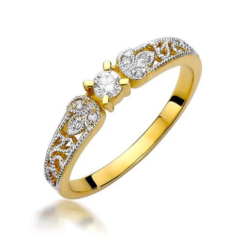 Przejdź do produktu Złoty Pierścionek z Diamentem 0.10ct i Diamentami 0.03ct
