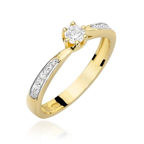 Przejdź do produktu Złoty Pierścionek z Diamentem 0.15ct i Diamentami 0.05ct