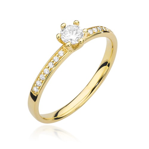 Przejdź do produktu Złoty Pierścionek z Diamentem 0.25ct i Diamentami 0.12ct