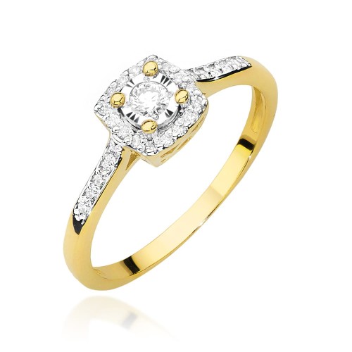 Przejdź do produktu Złoty Pierścionek z Diamentem 0.08ct i Diamentami 0.13ct