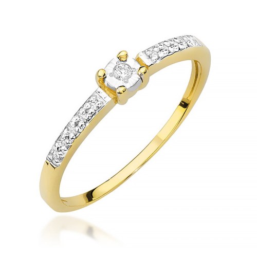 Przejdź do produktu Złoty Pierścionek z Diamentem 0.02ct i Diamentami 0.05ct