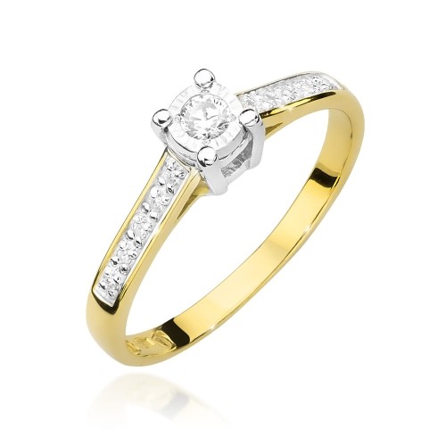 Przejdź do produktu Złoty Pierścionek z Diamentem 0.08ct i Diamentami 0.05ct