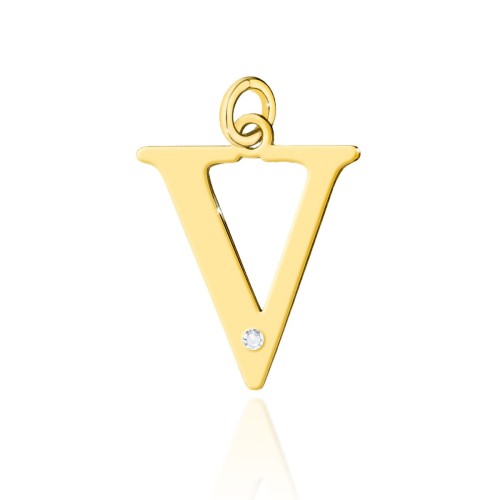 Przejdź do produktu Złota Zawieszka Litera V z Diamentem 0.005ct i Diamentami 0.005ct