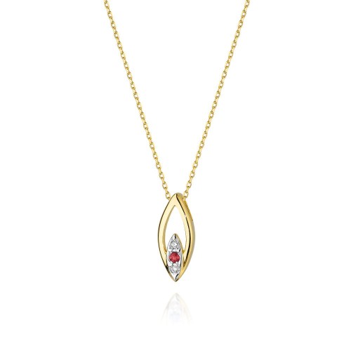 Przejdź do produktu Złoty Naszyjnik Łezka z Diamentami 0.029ct i Rubinem 0.05ct
