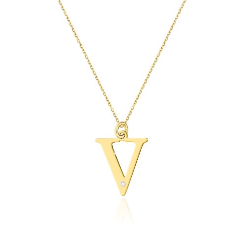 Przejdź do produktu Złoty Naszyjnik Litera V z Diamentem 0.005ct  